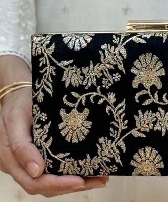Black silk metallic clutch 3