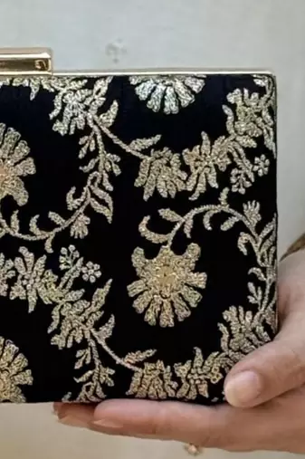 Black silk metallic clutch