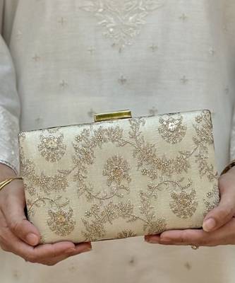 Beige silk metallic clutch 2