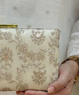 Beige silk metallic clutch 4