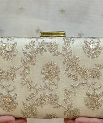 Beige silk metallic clutch 5