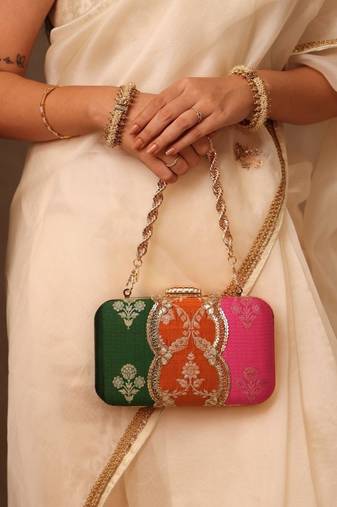Multicolor satin metallic clutch