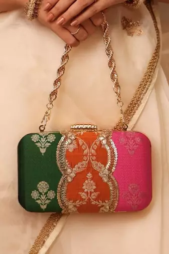 Multicolor satin metallic clutch