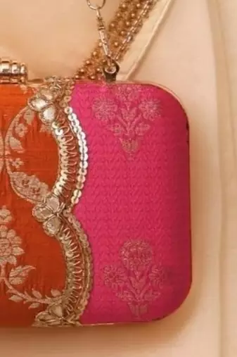 Multicolor satin metallic clutch
