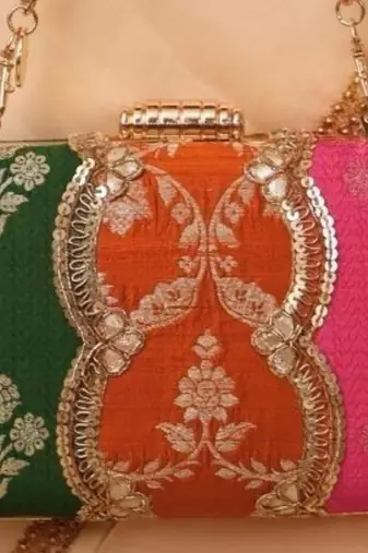 Multicolor satin metallic clutch