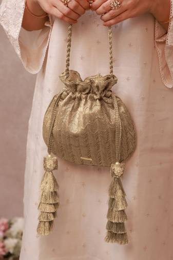 Gold textured gota satin potli bag