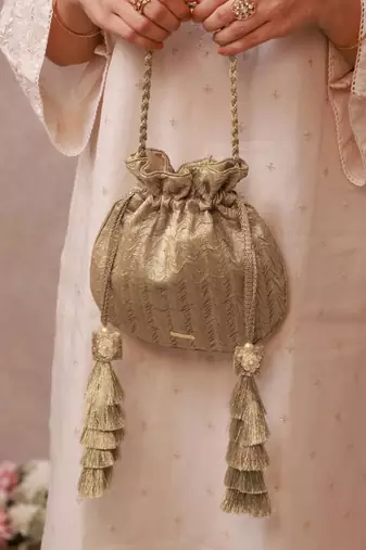 Gold textured gota satin potli bag