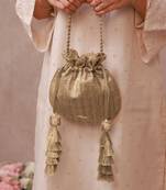 Gold textured gota satin potli bag