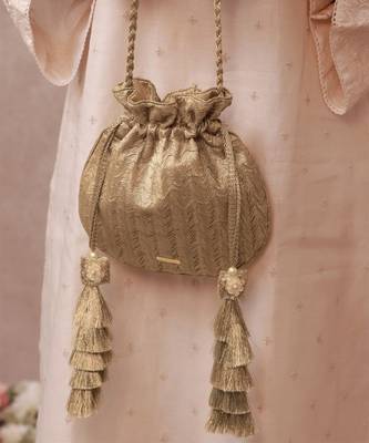 Gold textured gota satin potli bag 2