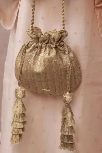 Gold textured gota satin potli bag