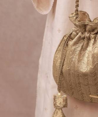 Gold textured gota satin potli bag 3