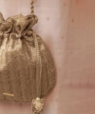 Gold textured gota satin potli bag 4