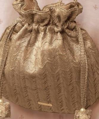 Gold textured gota satin potli bag 5