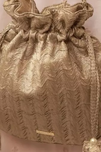 Gold textured gota satin potli bag