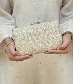 Beige tissue suede clutch
