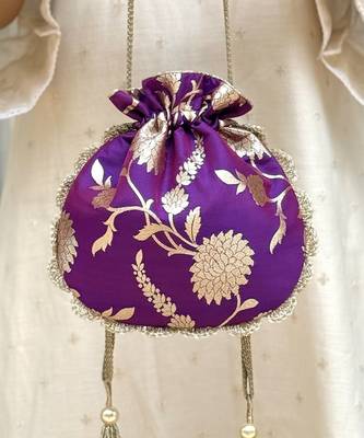 Purple banarasi silk potli bag 2