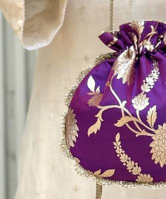Purple banarasi silk potli bag 3