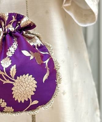 Purple banarasi silk potli bag 4