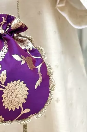 Purple banarasi silk potli bag