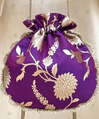 Purple banarasi silk potli bag 5