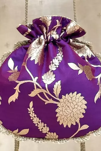 Purple banarasi silk potli bag