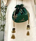 Green velvet suede potli bag