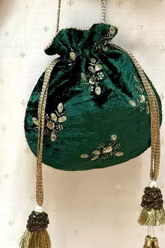 Green velvet suede potli bag