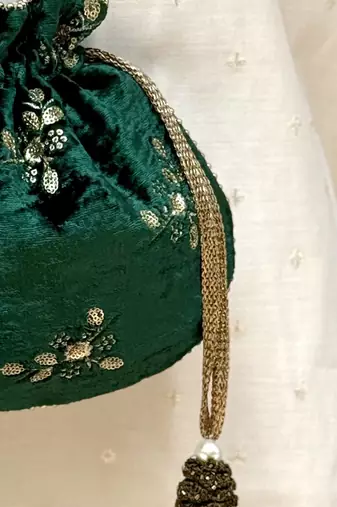 Green velvet suede potli bag