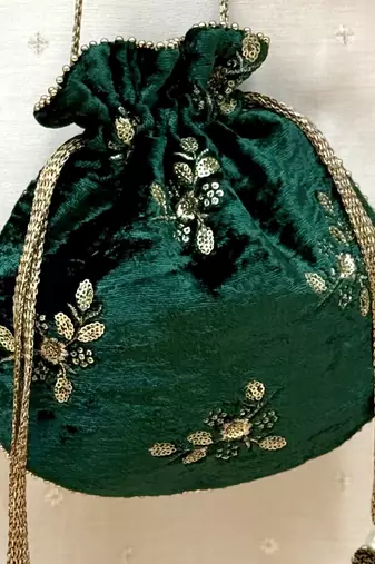Green velvet suede potli bag