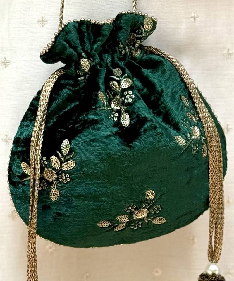 Green velvet suede potli bag