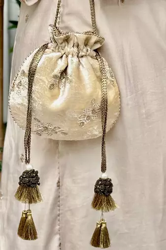 Off white velvet suede potli bag
