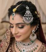 Emerald Zircon Bridal Passa – Pakistani Jhumar Headpiece, Wedding Tikka
