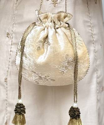 Off white velvet suede potli bag 2