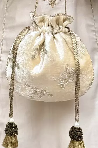 Off white velvet suede potli bag