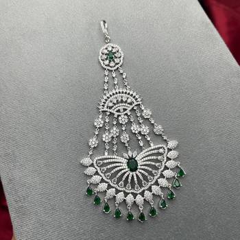 Emerald Zircon Bridal Passa – Pakistani Jhumar Headpiece, Wedding Tikka 2