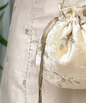 Off white velvet suede potli bag 3
