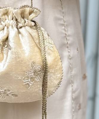 Off white velvet suede potli bag 4