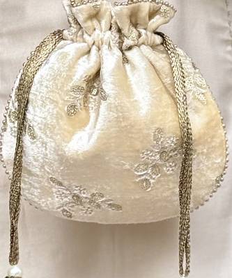 Off white velvet suede potli bag 5