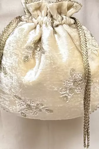 Off white velvet suede potli bag