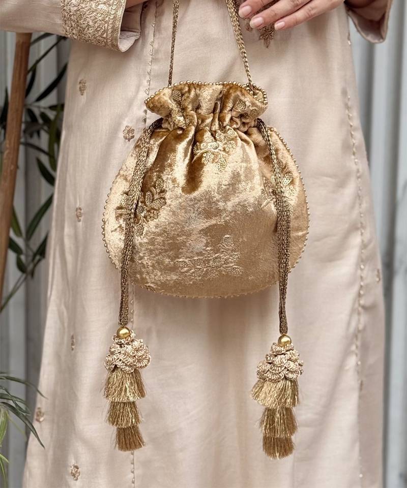 Gold velvet suede potli bag
