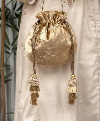 Gold velvet suede potli bag 2