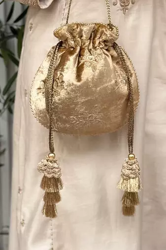 Gold velvet suede potli bag
