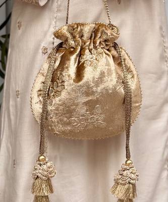 Gold velvet suede potli bag 3