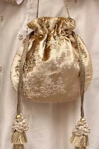 Gold velvet suede potli bag