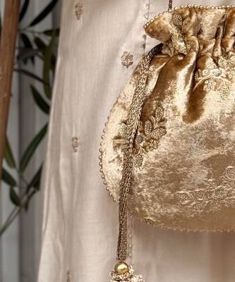 Gold velvet suede potli bag 4