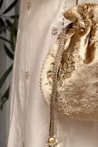 Gold velvet suede potli bag