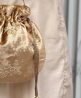 Gold velvet suede potli bag 5