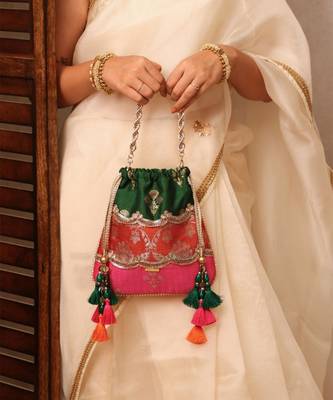 Multicolor pure silk satin potli bag 1