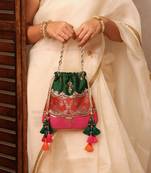 Multicolor pure silk satin potli bag