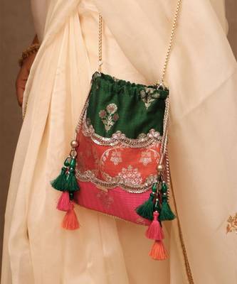 Multicolor pure silk satin potli bag 2